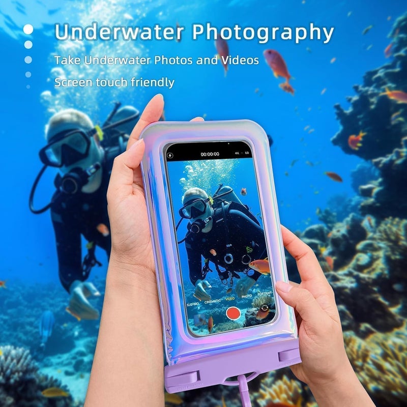 Foweroty Floatable Waterproof Phone Pouch Case for iPhone 17 16 Pro Max/15/14/13/12, IP68 Travel Cellphone Dry Bag Beach Cruise Ship Essentials Bags with Crossbody Lanyard, Iridescent Purple - 7″ - Image 4